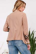 Load image into Gallery viewer, Rolled Leopard Cuff Open Front Blazer in Mocha
