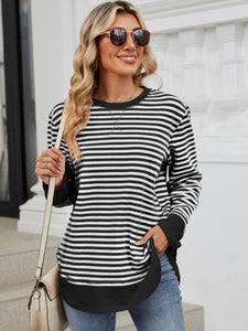 Striped Round Neck Long Sleeve Sweatshirt (multiple color options)