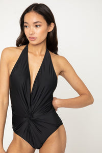 Let's Get Twisted Plunge Halter One Piece Swimsuit