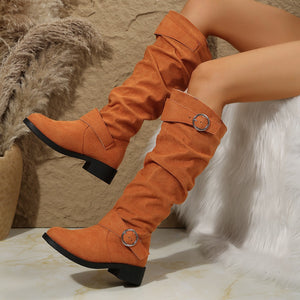 Buckle Round Toe Block Heel Boots (multiple color options)