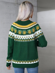 Geometric Round Neck Long Sleeve Sweater (2 color options)