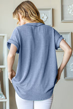 Load image into Gallery viewer, Front Pocket Short Sleeve Ribbed Top in Blue
