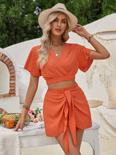Load image into Gallery viewer, Surplice Flutter Sleeve Top and Tied Shorts Set (multiple color options)
