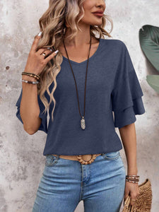 V-Neck Layered Sleeve Top(multiple color options)