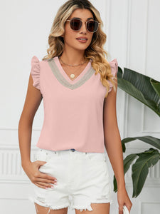 Ruffled V-Neck Cap Sleeve Blouse (multiple color options)