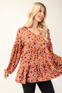 Floral V-Neck Balloon Sleeve Blouse