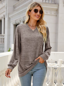 Heathered V-Neck Long Sleeve Top  (multiple color options)