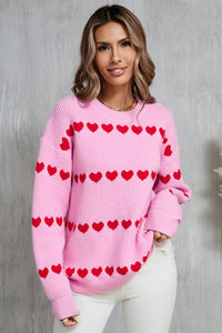 Heart Round Neck Long Sleeve Sweater (multiple color options)