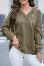 Load image into Gallery viewer, Exposed Seam V-Neck Drawstring Hoodie (multiple color options)
