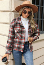 Load image into Gallery viewer, Pocketed Plaid Collared Neck Dropped Shoulder Jacket (multiple color options)
