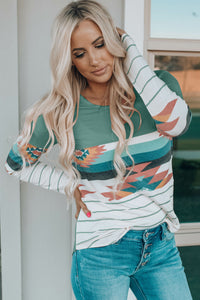 Geometric Round Neck Long Sleeve T-Shirt (multiple color options)