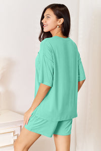 Bamboo Round Neck Drop Shoulder T-Shirt and Shorts Set (multiple color options)