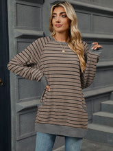 Load image into Gallery viewer, Pocketed Striped Round Neck Long Sleeve T-Shirt (multiple color options)
