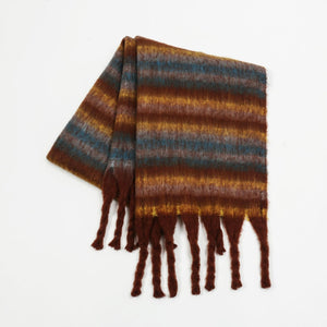 Fringe Contrast Striped Polyester Scarf (multiple color options)