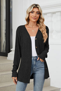 Ribbed Button Up Long Sleeve Cardigan (multiple color options)