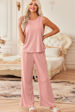 Load image into Gallery viewer, Waffle-Knit Round Neck Tank and Pants Set (multiple color options)
