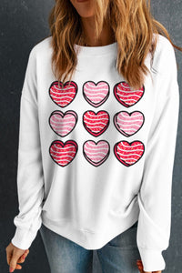 Valentine's Day Heart Round Neck Long Sleeve Graphic Sweatshirt