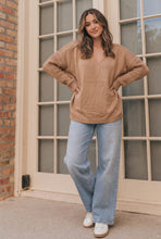 Load image into Gallery viewer, Cozy Caramel V-Neck Sweater with Crochet Sleeves
