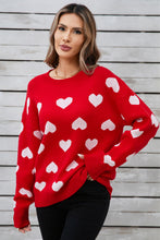 Load image into Gallery viewer, Heart Round Neck Long Sleeve Sweater (multiple color options)
