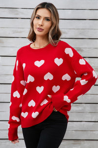 Heart Round Neck Long Sleeve Sweater (multiple color options)