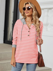 Drawstring Striped Long Sleeve Hoodie (multiple color options)