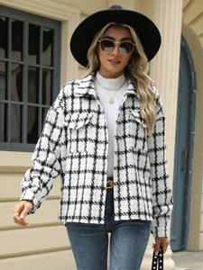 Plaid Collared Neck Long Sleeve Jacket (multiple color options)