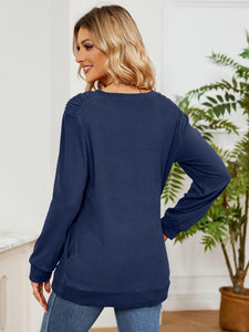 Ruched Shoulder Round Neck Long Sleeve Sweatshirt (multiple color options)