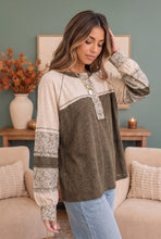 Load image into Gallery viewer, Olive You So Much Mixed Media Henley Top
