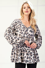 Load image into Gallery viewer, Leopard V-Neck Balloon Sleeve Blouse
