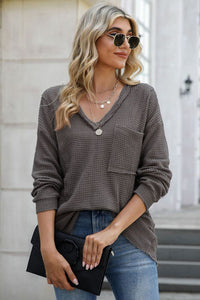 Exposed Seam V-Neck Long Sleeve Top (multiple color options)