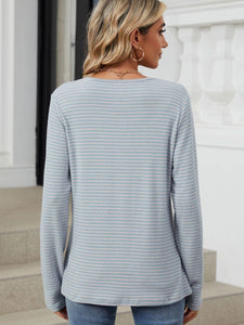 Striped Half Button Long Sleeve Top (multiple color options)