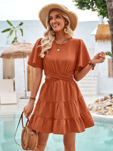 Load image into Gallery viewer, Crisscross Round Neck Flutter Sleeve Mini Dress (multiple color options)
