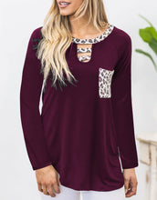 Load image into Gallery viewer, Cutout Leopard Round Neck Long Sleeve T-Shirt (multiple color options)
