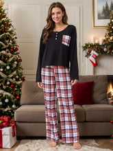 Load image into Gallery viewer, Round Neck Long Sleeve Top and Plaid Pants Pajama Set
