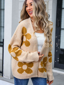 Flower Open Front Long Sleeve Cardigan (2 color options)