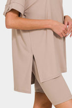 Load image into Gallery viewer, V-Neck Short Sleeve Slit T-Shirt and Shorts Set in Ash Mocha
