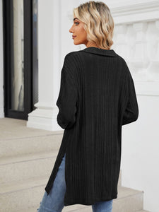 Slit Johnny Collar Long Sleeve Top (multiple color options)