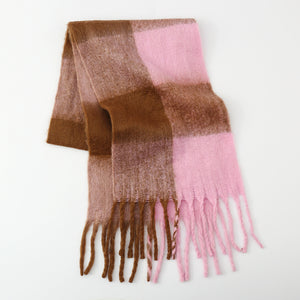 Fringe Contrast Plaid Polyester Scarf (multiple color options)