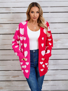 Heart Open Front Long Sleeve Cardigan (multiple color options)