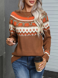 Geometric Round Neck Long Sleeve Sweater (2 color options)