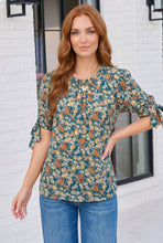 Load image into Gallery viewer, Teal Floral Tie Sleeve Blouse
