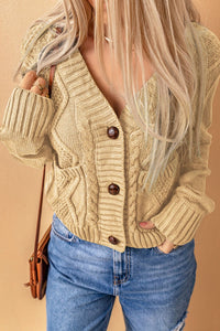 Cable-Knit Button Down V-Neck Cardigan (multiple color options)