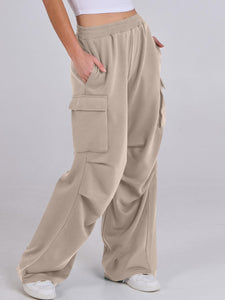 Elastic Waist Wide Leg Pants with Pockets (multiple color options)