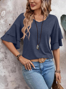 V-Neck Layered Sleeve Top(multiple color options)