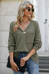 Exposed Seam V-Neck Long Sleeve Top (multiple color options)