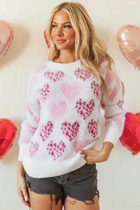 Pearl Detail Heart Round Neck Sweater