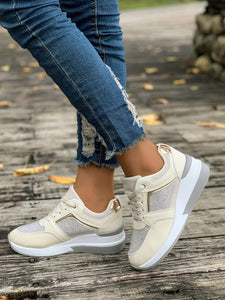 Lace-Up Rhinestone Wedge Sneakers (multiple color options)