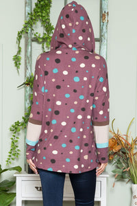 Polka Dot Drawstring Hoodie in Plum