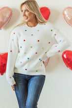 Load image into Gallery viewer, Heart Sequin Round Neck Long Sleeve Sweater
