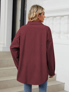 Collared Neck Long Sleeve Dropped Shoulder Shirt (multiple color options)